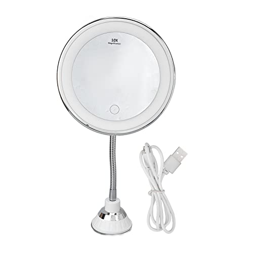 Lighted Makeup Mirror, 10x Magnifying Mirror Suction Cup with Light 3 Color Modes and Adjustable Brightness 360°Swivel for Vanity