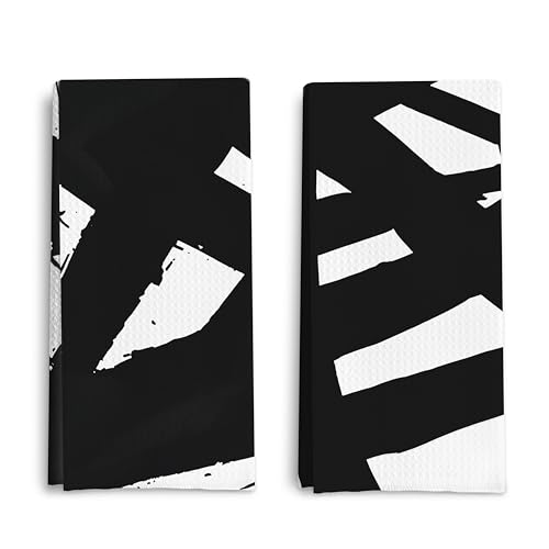 Minimalist Abstract Art Black and White Kitchen Dish Towels Set of 2, Modern Contemporary Black and White Hand Towels for Bathroom Kitchen Decor Accessories, 16x24 Inch - color: Minimalist Abstract Art