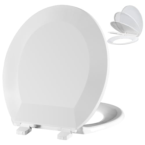 Angol Shiold Round Toilet Seat - Slow Close Hinges, Ergonomic Design with Grip-Tight Bumpers, Safe Easy-Clean PP Material (White, 16.5" Round) - color: White, size: Round 16.5‘’