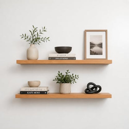 Floating Wall Shelves, Solid Natural Wood, Large and Small-Kitchen and Bathroom Shelf, Heavy Duty, Made in USA Set of 2 (Aged Oak, 12Wx6D) - color: Aged Oak, size: 12Wx6D