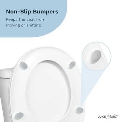 LUXE TS1008R Slow Close Round Comfort Fit Toilet Seat, White | with Slow Close, Quick Release Hinges, and Non-Slip Bumpers - size: Round