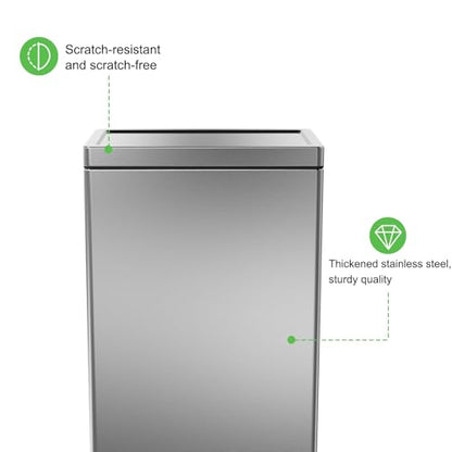 SIMPLYKLEEN 40 Liter / 10.5 Gallon Kitchen Trash Can with Lid, Large Step Garbage Can, Soft-Close Trash Bin for Bathroom Office, Brushed Stainless Steel - color: Silver, size: 40L Rectangle 1PC