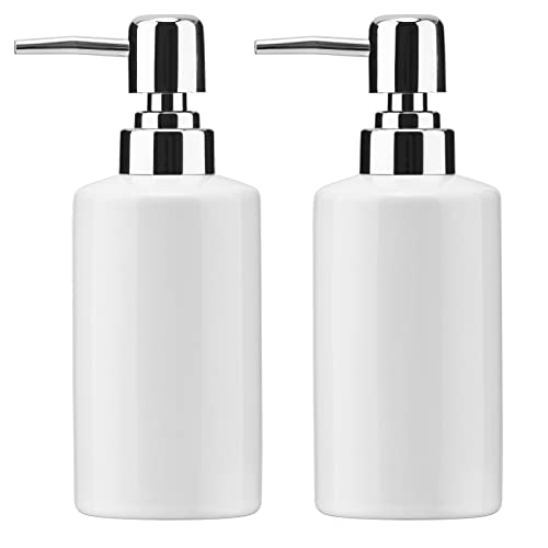 FE Soap Dispenser, 300ml/10oz Ceramic Liquid Soap Pump Dispenser, Refillable Dish Soap Dispenser for Kitchen Bathroom Washroom (White, 2 Pack) - color: White, 2 Pack