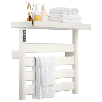 Electric Heated Towel Rack with Removable Top Shelf, Wall Mounted Bathroom Towel Warmer & Drying Rack, 158°F Fast Heating with Touch Screen Timer, Home Spa Towel Holder, Matte Black / Cream White
