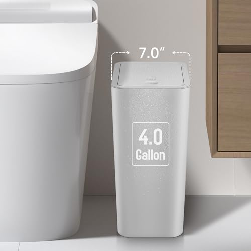 TIPGO Bathroom Trash Can with Lid, 4 Gallon / 15 Liter Small Garbage Can, Press Top Bin, Plastic Wastebasket with Pop-Up Lid for Bedroom, Living Room, Office (Grey, 2 Pack) - color: Grey, 2 Pack