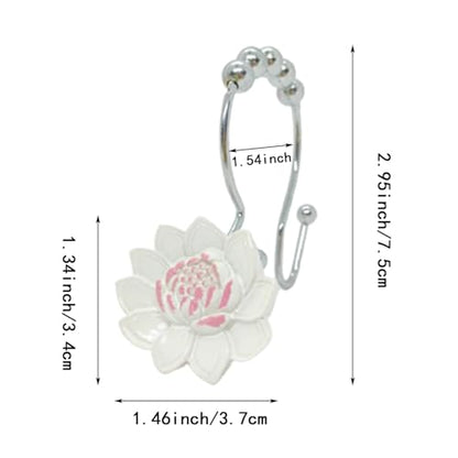 Flower Decorative Shower Curtain Hooks12pcs Shower Curtain Rings Rust Proof Double Glide Shower Curtain Hooks Shower Curtain Rings for Bathroom and Living Room
