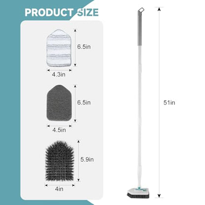 nacena Shower Scrubber with Long Handle, 3 in 1 Tile Tub Scrubber Brush with 3 Detachable Cleaning Heads Adjustable Handle Shower Cleaner Brush for Bathroom, Kitchen, Toilet, Wall, Sink, Blue White - color: Blue White, size: 2 pads