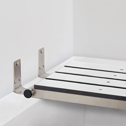Hermosa 32" x 13.5" Back Wall-Mount Folding Phenolic White Tub Seat with 3" Slats - color: Phenolic White