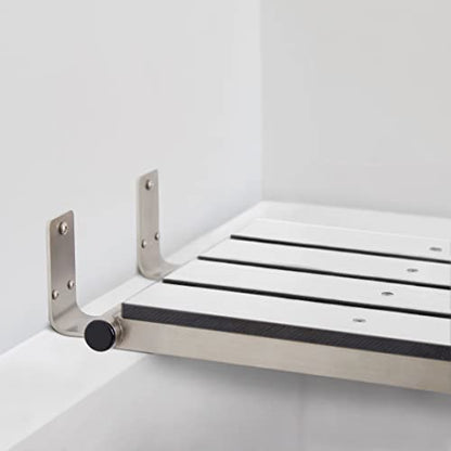 Hermosa 32" x 13.5" Back Wall-Mount Folding Phenolic White Tub Seat with 3" Slats - color: Phenolic White