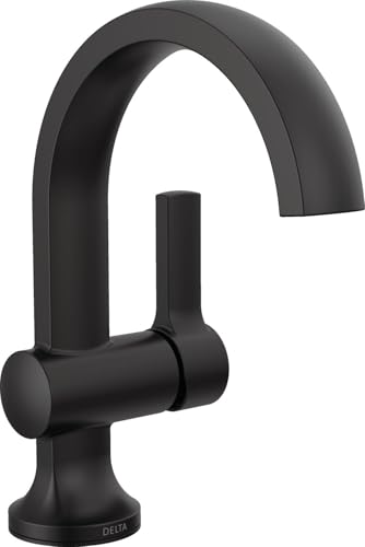 Delta Albion Matte Black Bathroom Faucet 1 Hole, Single Hole Bathroom Sink Faucet for Vanity, Metal Push-Pop Drain Assembly, Matte Black 15855LF-BL - color: Matte Black