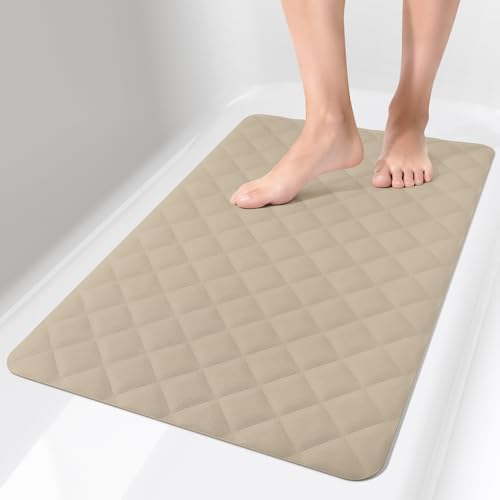 Yolife Bathtub Shower Mat Non Slip, Natural Rubber Bath Tub Floor Liner Mats with Strong Suction Cups for Inside Shower Bathroom, Machine Washable, Soft on Feet, 27.5 x 17 Inch, Brown - color: Brown