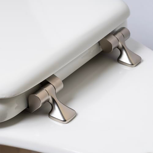 MAYFAIR 1844BNA 000 Toilet Seat with Brushed Nickel Hinges will Never Come Loose, ELONGATE, White - Brushed Nickel (Pack of 2) - size: Elongated (Pack of 2), style: Brushed Nickel Hinge