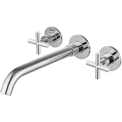 Midanya Wall Mount Bathroom Faucet 3 Hole 2 Cross Handle,Polish Chrome | SUS304 Stainless Steel,Rough-in Valve Included,360° Swivel Spout,for Bathroom Sink,Vanity - color: Polish Chrome