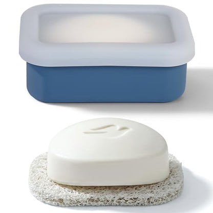 HighHerz Compact Leak Proof Silicone Travel Soap Case with Draining Tray - Portable Bar Soap Container - 2026 Upgrade Travel Essentials for Camping, Gym & Shower (Clear Blue) - color: Clear Blue