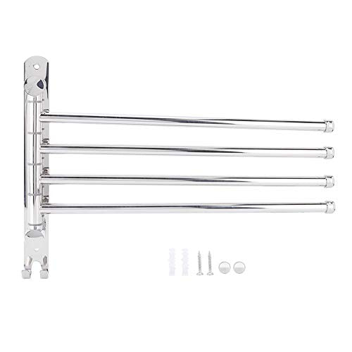 4 Rods Swivel Towel Rack, 13.8inch Stainless Steel Swing Out Towel Holder Wall Mounted Towel Holder with Hook for Kitchen, Bathroom, Outdoor