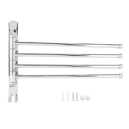 4 Rods Swivel Towel Rack, 13.8inch Stainless Steel Swing Out Towel Holder Wall Mounted Towel Holder with Hook for Kitchen, Bathroom, Outdoor