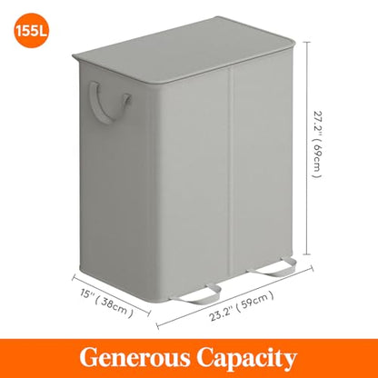 Lifewit Double Laundry Hamper with Lid and Removable Laundry Bags, Large Collapsible 2 Dividers Dirty Clothes Basket with Handles for Bedroom Laundry Room Closet Bathroom College, 155L Silver Gray - color: Silver Gray, size: 155L