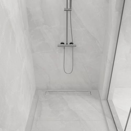 18 Inch Linear Shower Drain-Brushed Nickel, with Tile Insert Grate | AISI 304 Stainless Steel Shower Drain, Rectangle Shower Floor Drain with Leveling Feet, Fits Bathroom & Balcony etc - color: Brushed Nickel, size: 18 Inch