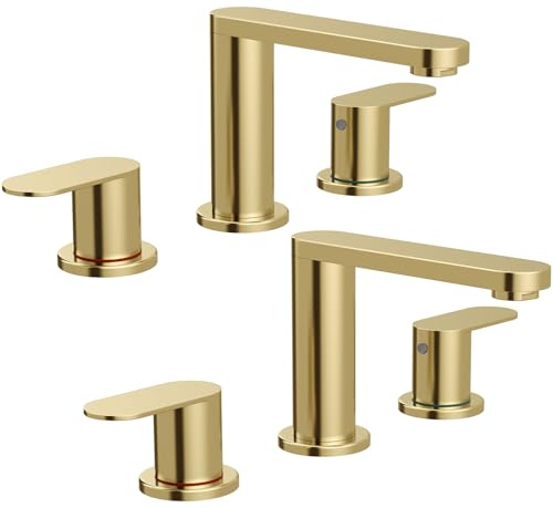 BWE 2 Pack Brushed Gold Bathroom Faucet 3 Hole 8 Inch Widespread | Bathroom Faucets with Pop-up Drain and Supply Lines, 360° Swivel Spout 2-Handle Bathroom Sink Faucet for Bath Vanity - color: Brushed Gold, 2 Pack, size: 8 Inches Widespread