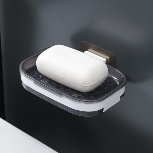 Soap Holder Shower Suction Cup Wall-Mounted Drain Rack Home Double-Grid Bathroom Double-Layer Bathroom Soap Rack Gray Soap Dish For Bathroom