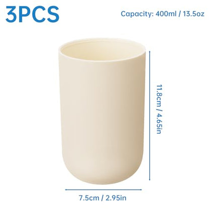 NiHome Toothbrush Holders for Bathrooms 3 Pcs, Plastic Reusable Bathroom Tumbler Toothbrush Cups, 13.5oz Unbreakable Mouthwash Cups Easy to Clean (Cream) - color: Cream