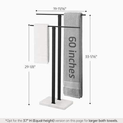 KES Matte Black Standing Towel Rack for Bathroom, Heavy Marble Base, 2-Tier | Stable Marble Base, Steady T-Bars, Fits Bath Towels & Hand Towels, SUS304 Stainless Steel, Freestanding, 33" H, BTH217-BK - color: White Marble & Black Bar, size: 33” H (2-tier)