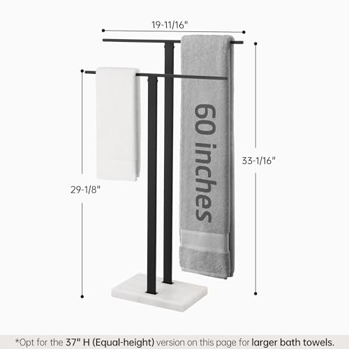 KES Standing Towel Rack, 2-Tier Towel Racks for Bathroom Freestanding with Marble Base, Upgrade Steady Design, SUS304 Stainless Steel Matte Black, BTH217-BK - color: White Marble & Black Bar, size: 33” H (2-tier)