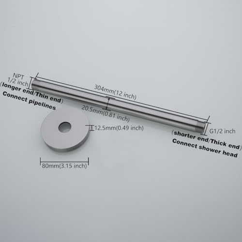 RANDOM Brushed Nickel Shower Arm with Flange 12 Inches Ceiling Mount Shower Head Extension Straight Arm Ceiling-Mounted For Fixed Shower Head.RD-91038-12BN - color: 12″ Brushed Nickel(Round Flange)
