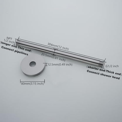 RANDOM Brushed Nickel Shower Arm with Flange 12 Inches Ceiling Mount Shower Head Extension Straight Arm Ceiling-Mounted For Fixed Shower Head.RD-91038-12BN - color: 12″ Brushed Nickel(Round Flange)