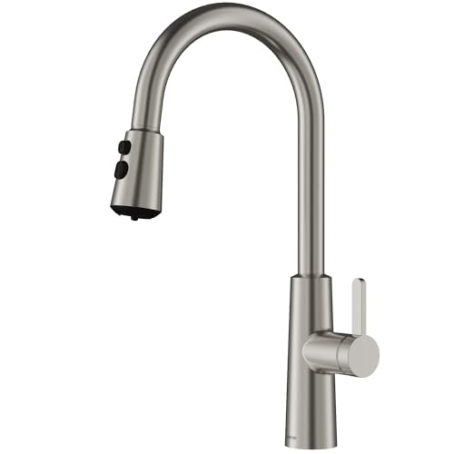 Karran Elmsworth Spot-Free Stainless Steel Commercial Style Pull-Down Kitchen Faucet with Dual Interchangeable Spray Heads, 5-Function Revolve MAX & 3-Function Revolve Mini Aerator, High-Arc Spout - color: Spot Free Stainless Steel