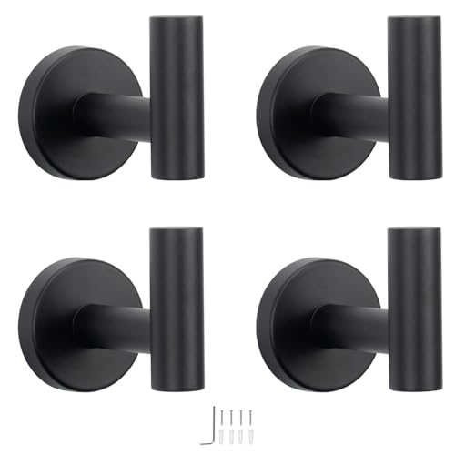 NearMoon Bath Towel Hooks- SUS 304 Stainless Steel Robe Hook Holder, Heavy Duty Coat Hook for Bathroom Livingroom Hotel Kitchen Garage, Wall Mounted (Matte Black, 4 Pack) - color: Matte Black, size: 4 Pack