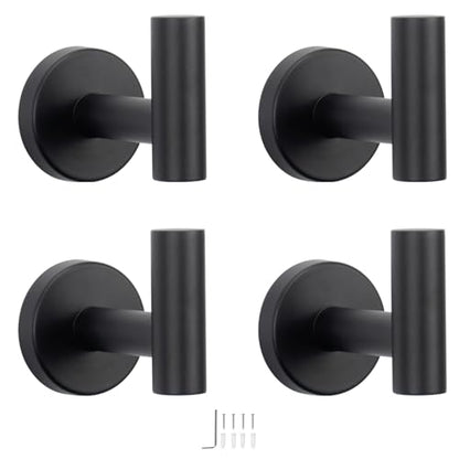 NearMoon Bath Towel Hooks- SUS 304 Stainless Steel Robe Hook Holder, Heavy Duty Coat Hook for Bathroom Livingroom Hotel Kitchen Garage, Wall Mounted (Matte Black, 4 Pack) - color: Matte Black, size: 4 Pack