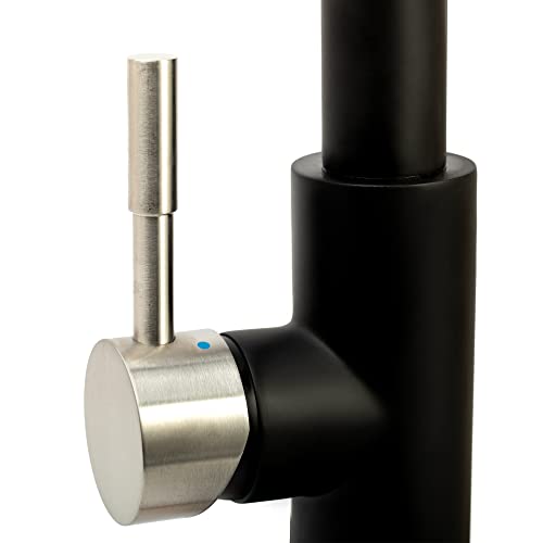 Dura Faucet DF-MK504SLK-MBSN RV Pull-Down Kitchen Faucet (Matte Black) | High-arc spring pull-down kitchen faucet for RV and camper galleys. Matte Black and Satin Nickel finish. - color: Matte Black / Brushed Satin Nickel