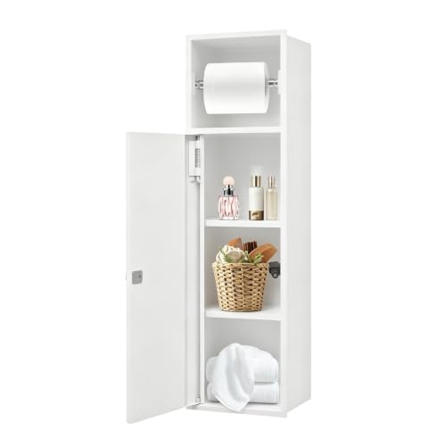 DYRABREST 4-Tier Recessed Bathroom Niche, in-Wall Toilet Paper Holder with Push-to-Open Door, Stainless Steel Embedded Storage Shelf for Bathroom, Kitchen, Toilet Organizer (White) - color: White