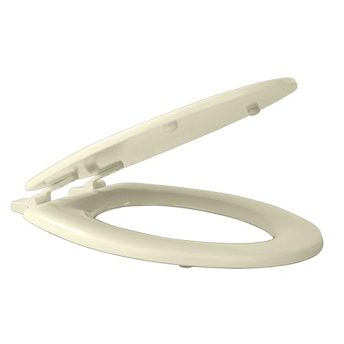 PowerSellerUSA Round Toilet Seat, Adjustable Hinges Wood Toilet Seats with Non Slip Grip Tight Bumpers, Standard Heavy Duty Wooden Bathroom Toilet Seat Close Lid Set, Bone - color: Bone - Wood, size: 17" Standard