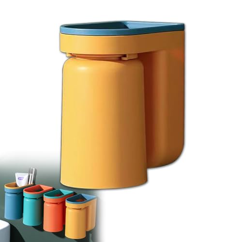 Toothbrush Holder Wall Mounted with Cup,2-in-1 Toothbrush Holders & Cups Set,Inverted Design for Easy Cleaning and draining,Stick-on Toothbrush Holder for Bathroom (Yellow) - color: Yellow