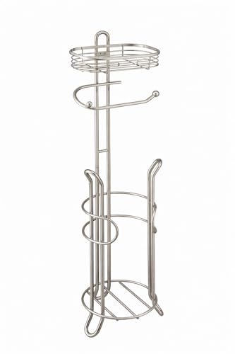 SunnyPoint Bathroom Heavyweight Toilet Tissue Paper Roll Storage Holder Stand with Reserve and Shelve, The Reserve Area Has Enough Space to Store Mega Rolls. (SN) - color: Stain Nickel