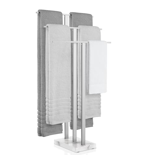 KES Heavy Marble Base Standing Towel Rack, 3-Tier Stainless Steel, Polished | Freestanding Design, No-Drill Assembly, Tiered Bars For Bath Sheets, Bath Towels, Hand Towels, Anti-Slip Pads - color: Polished Silver