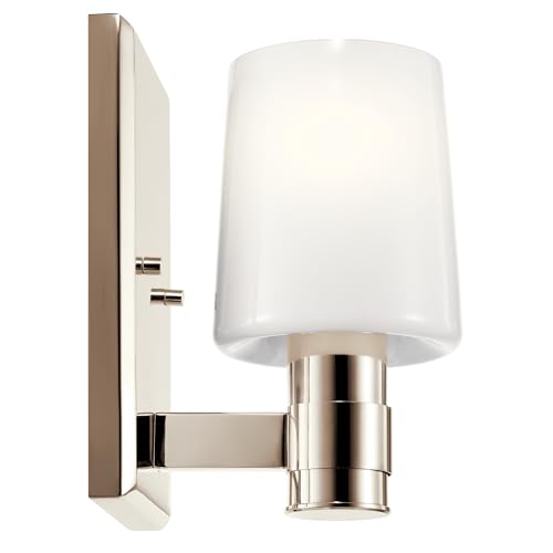Kichler Adani 8.5" 1-Light Wall Sconce Light, Polished Nickel | Opal glass creates soft ambient lighting for bathrooms, kitchens, bedrooms and hallways, 55174PN - color: Polished Nickel, size: 8.5"