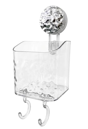 HOME&I Clear Suction Cup Toothbrush Holder for Shower Wall, Twist-to-Lock Drill-Free Bathroom Organizer with 2 Hooks, Self-Draining Wall Storage for Toothpaste, Razor & Accessories - size: 1 Pack / Clear