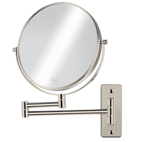 8" Extendable Bathroom Mirror Wall Mount with 1X/10X Magnification, 360° Swivel Double Sided Vanity & Shaving Mirror, Nickel Finish (No Light) - color: Nickel