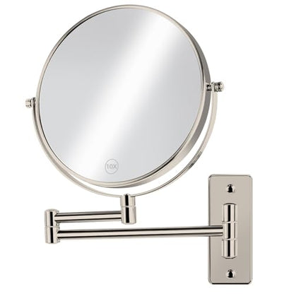 8" Extendable Bathroom Mirror Wall Mount with 1X/10X Magnification, 360° Swivel Double Sided Vanity & Shaving Mirror, Nickel Finish (No Light) - color: Nickel