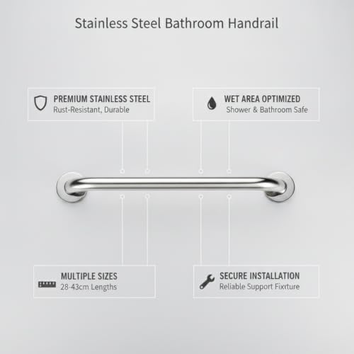 Stainless Steel Bathroom Grab Bar, Silver Textured Grip Handrail for Shower and Bathtub, Durable Wall Mount Rail - size: 11.02 x 0.98 x 2.95 in