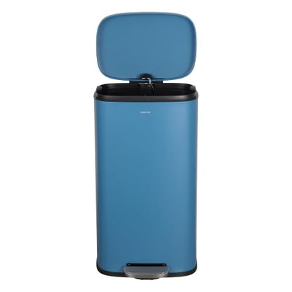happimess Curtis 8 Gal Step Trash Can Soft Close 25", Bright Cobalt Blue | Iron Construction, Satin Finish, Removable Liner, Steel Pedal, 20 Trash Bags Included, Kitchen Office Bin - color: Bright Cobalt Blue