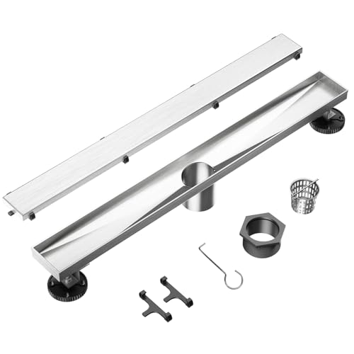 Neodrain 30" Brushed Linear Shower Drain,2-in-1 Flat& Tile Insert Cover | 304 Stainless Steel,Fast Drainage, Durable,Rectangle Shower Floor Drain with Adjustable Feet,Hair Strainer,Fits Bathrooms - color: Stainless Steel, size: 30 In