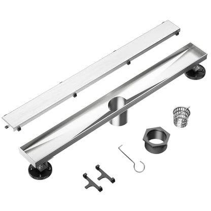 Neodrain 32" Brushed Linear Shower Drain,2-in-1 Flat& Tile Insert Cover | 304 Stainless Steel,Fast Drainage, Durable,Rectangle Shower Floor Drain with Adjustable Feet,Hair Strainer,Fits Bathrooms - color: Stainless Steel, size: 32 In