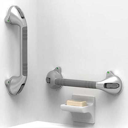 16.5inch Suction Bath Grab Bar with Indicators, Balance Assist Bathroom Shower Handle, Silver/Grey（Pack of 2） - size: 16.5 Inch (Pack of 2)
