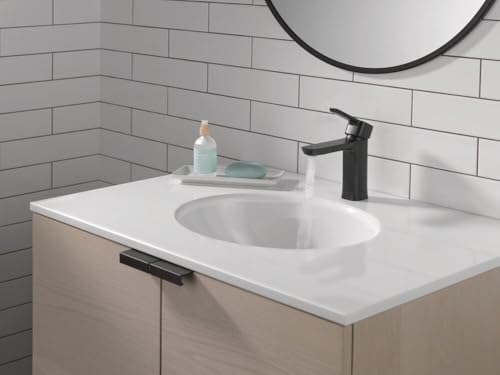 Delta Modern Matte Black Bathroom Faucet 1 Hole, Single Hole Bathroom Sink Faucet for Vanity, Push-Pop Drain Assembly, Matte Black 581LF-BLGPM-PP - color: Matte Black