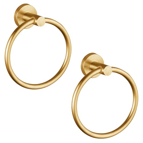 Towel Ring, Bathroom Hardware Accessories, Wall-Mounted Towel Ring, Simple Round Stainless Steel Towel Rack, for Bathroom and Kitchen (Gold 2 Pack) - color: Gold, size: 2 Packs