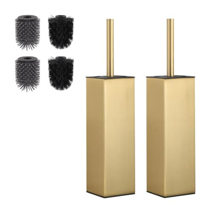 Toilet Brush and Holder 2 Pack, Freestanding Brushed Gold Sets | Two complete freestanding sets equip a main bath and guest bath with a coordinated brushed gold finish. - color: Brushed Gold-2pcs